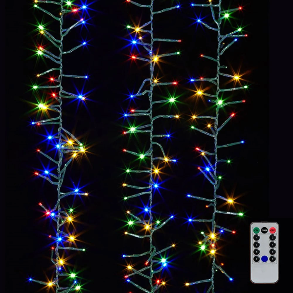 Cluster Garland Lights - 600 Multicolor LED Lights - Green Wire - 19ft 3 Cluster Garland Lights - 600 Multicolor LED Lights - Green Wire - 19ft