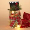 Crackle Glass Snowman Light With Scarf/Top Hat - 9in -Christmas Tree Hill Store crackle glass snowman light with scarf top hat 9in 9