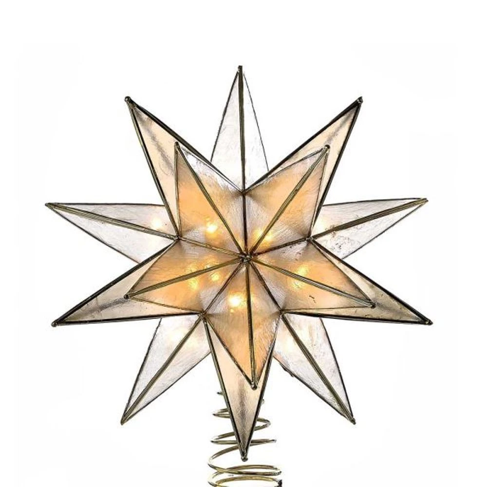 Electric Tree Topper - 15-Point Gold Capiz Star - 8.25in 3 Electric Tree Topper - 15-Point Gold Capiz Star - 8.25in