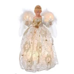 Electric Tree Topper - Ivory And Gold Dress Angel - 12in
