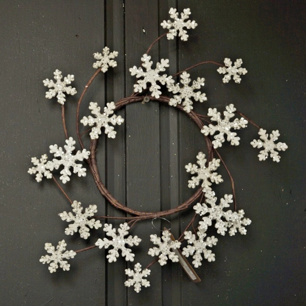 Holiday Artificial Wreath - Glitter Wood Snowflake - 12 Inch 3 Holiday Artificial Wreath - Glitter Wood Snowflake - 12 Inch
