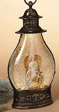 Lighted Water Lantern Snow Globe - Holy Family/Standing Angel