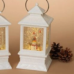 Lighted Water Lantern Snow Globe - White - Snowman/Cardinals