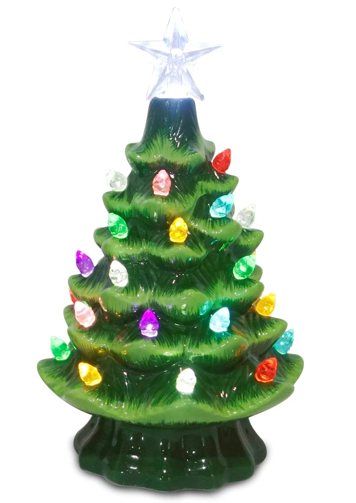 Lighted Ceramic Christmas Tree - Battery-Operated With Multi-Colored Lights - 7.5 Inch 3 Lighted Ceramic Christmas Tree - Battery-Operated With Multi-Colored Lights - 7.5 Inch
