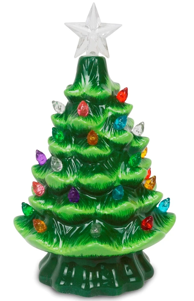 Lighted Ceramic Christmas Tree - Battery-Operated With Multi-Colored Lights - 7.5 Inch 4 Lighted Ceramic Christmas Tree - Battery-Operated With Multi-Colored Lights - 7.5 Inch - Image 2