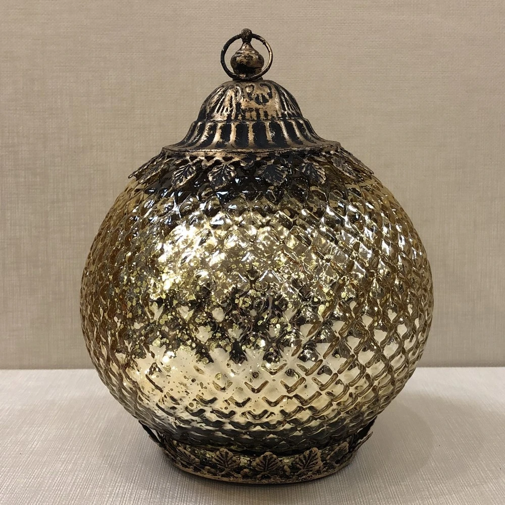 Mercury Glass Lantern - LED Gold - On/Off/Timer - 7in 4 Mercury Glass Lantern - LED Gold - On/Off/Timer - 7in - Image 2