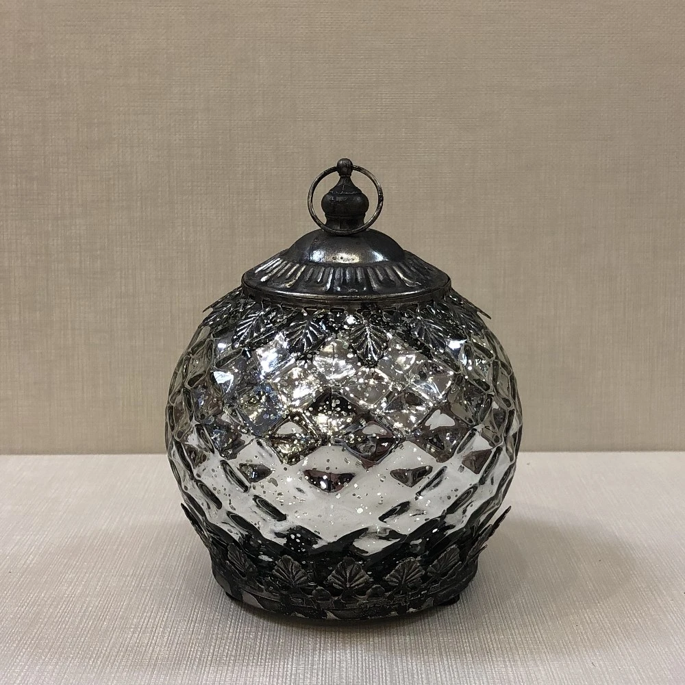 Mercury Glass Lantern - LED Silver - On/Off/Timer - 5.5in 4 Mercury Glass Lantern - LED Silver - On/Off/Timer - 5.5in - Image 2