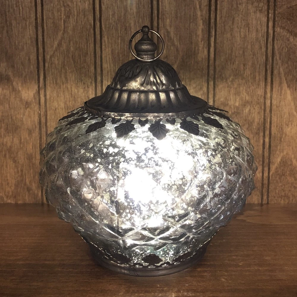 Mercury Glass Lantern - LED Silver - On/Off/Timer - 6in 3 Mercury Glass Lantern - LED Silver - On/Off/Timer - 6in