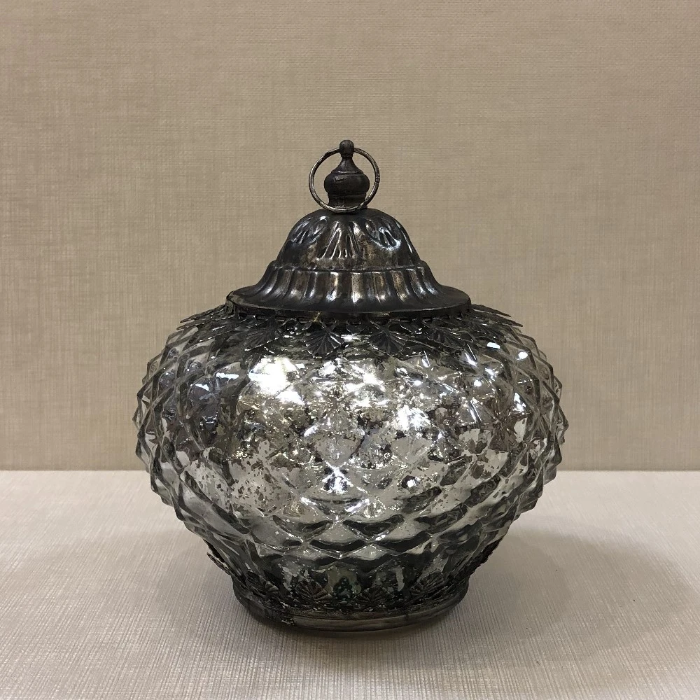 Mercury Glass Lantern - LED Silver - On/Off/Timer - 6in 4 Mercury Glass Lantern - LED Silver - On/Off/Timer - 6in - Image 2