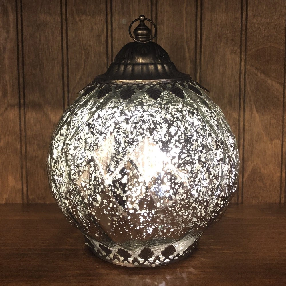Mercury Glass Lantern - LED Silver - On/Off/Timer - 7.5in 3 Mercury Glass Lantern - LED Silver - On/Off/Timer - 7.5in