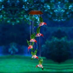 Solar Wind Chime - Painted Hummingbirds - 26.5 Inch