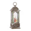 Water Lantern - Santa With Deer And Cardinals - Battery Operated - 10.75in