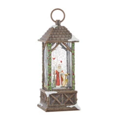 Water Lantern - Santa With Deer And Cardinals - Battery Operated - 10.75in